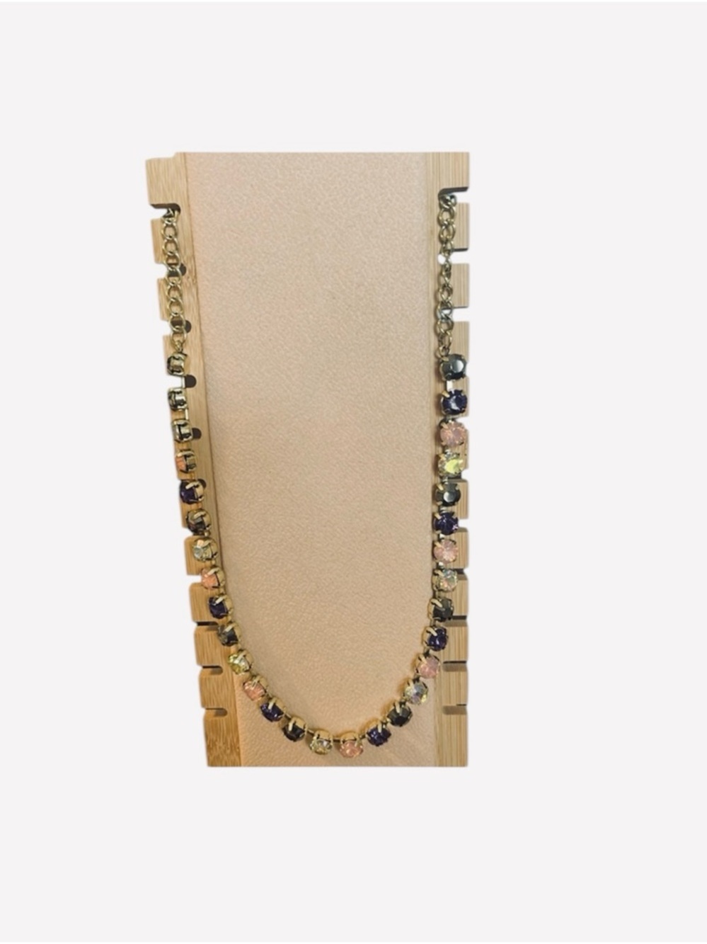 Necklace with purple, pink, clear, tan stones. - Picture 2 of 4